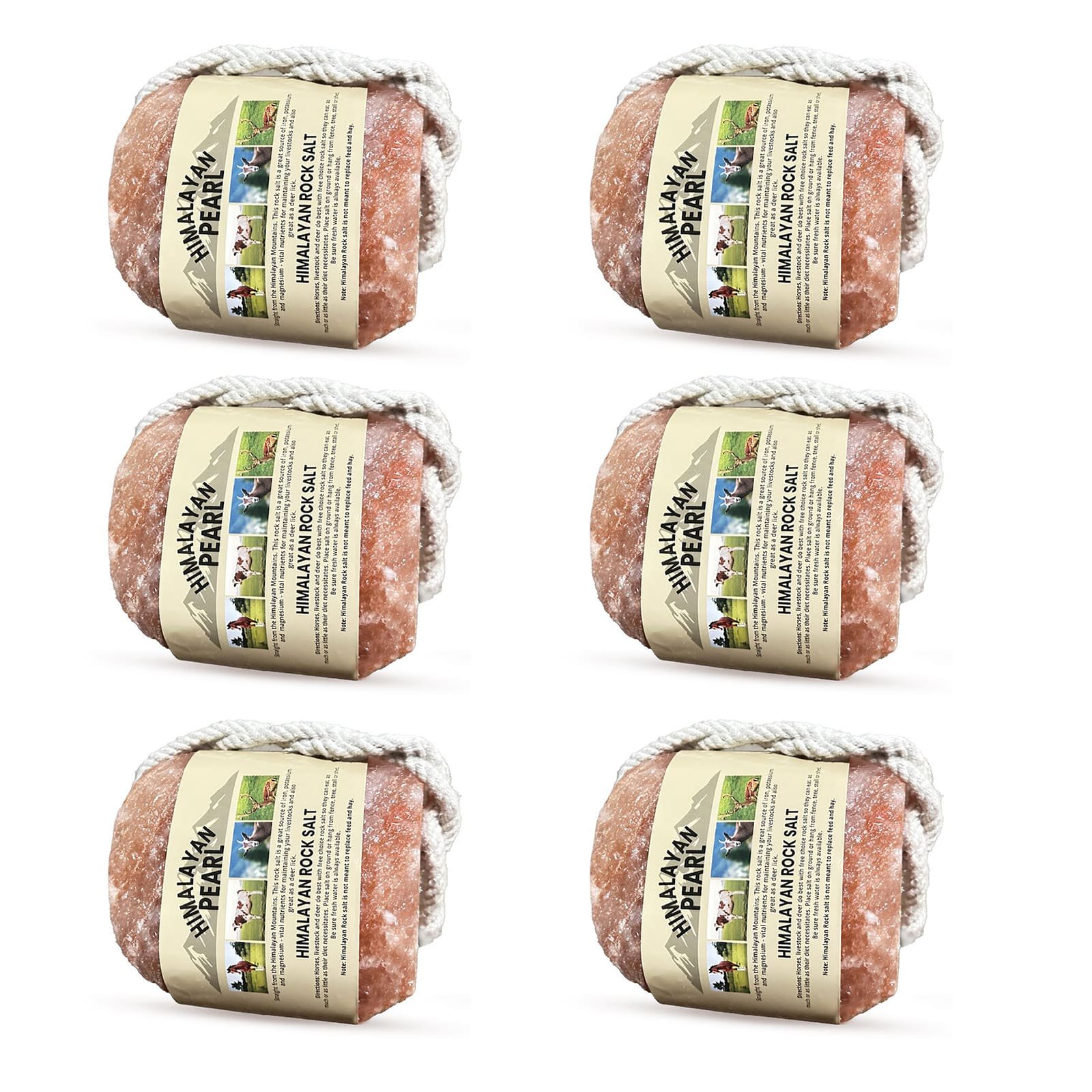 Himalayan Animal Salt Licks – Pack of 6 - Global Foods USA - Animal Salt & Livestock Salt Himalayan Pearl Himalayan salt licks on rope – pack of 6